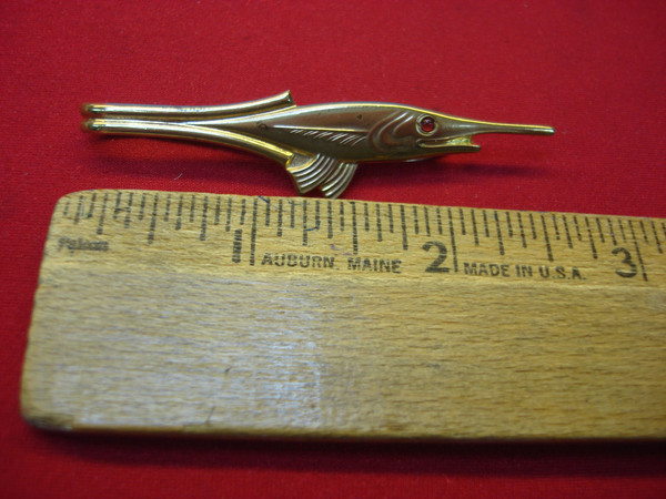 Vintage Anson Gold-Tone Swordfish Tie Clip with Red Stone - 2.5