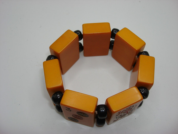 Vintage Butterscotch Bakelite Mah Jong Bracelet - 7 Inch Expandable Estate Find