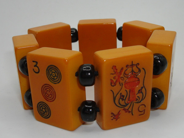 Vintage Butterscotch Bakelite Mah Jong Bracelet - 7 Inch Expandable Estate Find