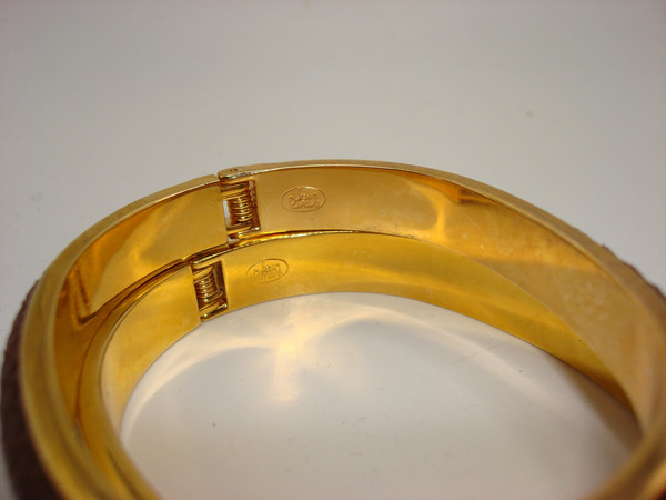 Vintage Joan Rivers Braided Leather Hinged Bangle Bracelets (Pair)