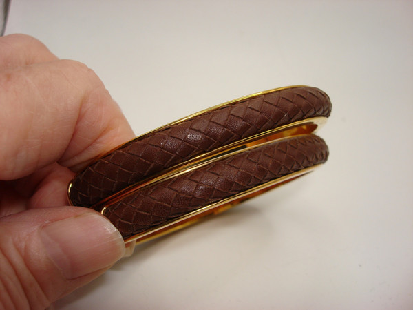 Vintage Joan Rivers Braided Leather Hinged Bangle Bracelets (Pair)