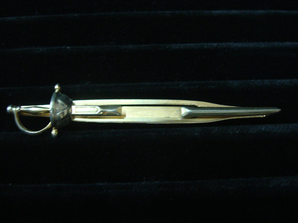Vintage Swank Gold Tone Sword Tie Bar Clip with Silver Accents - Excellent Condition