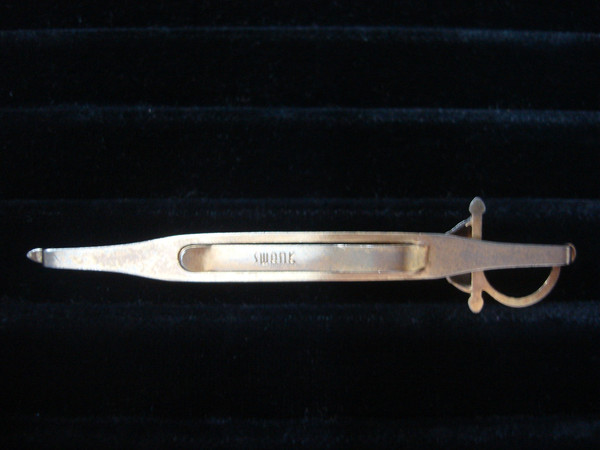 Vintage Swank Gold Tone Sword Tie Bar Clip with Silver Accents - Excellent Condition
