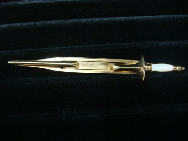 Vintage Swank Gold Tone Sword Tie Bar Clip with White Stone Accent - Classic Mens Accessories