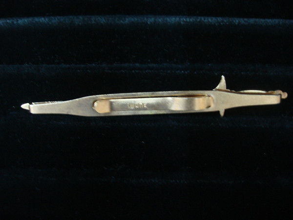 Vintage Swank Gold Tone Sword Tie Bar Clip with White Stone Accent - Classic Mens Accessories