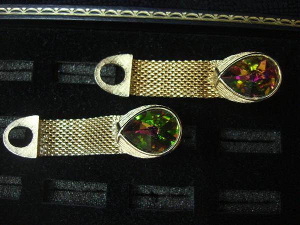 Vintage Gold-Tone Wrap Around Cufflinks with Rainbow Stones #12