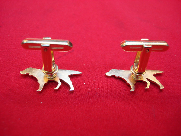 Vintage Hickok Gold Tone Hunting Dog Cufflinks (Long-Haired Pointer) - Excellent Condition
