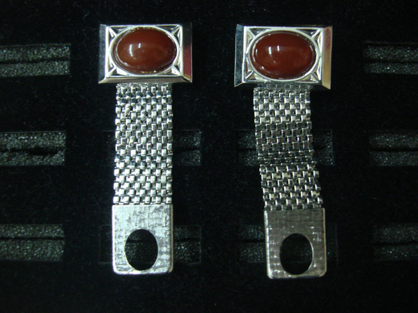 Vintage Silver Tone Wrap-Around Cufflinks with Reddish-Brown Stones