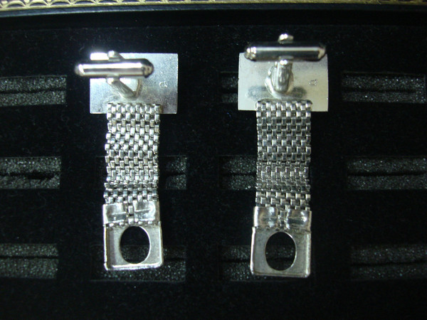 Vintage Silver Tone Wrap-Around Cufflinks with Reddish-Brown Stones