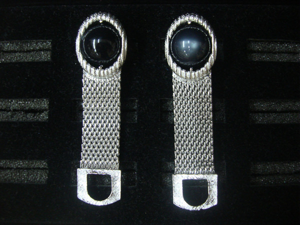 Vintage Swank Silver Tone Wrap-Around Cufflinks with Moonstone Accents