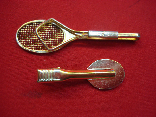 Vintage Tennis Racket Tie Clips Set - 2 Sizes, Excellent Condition