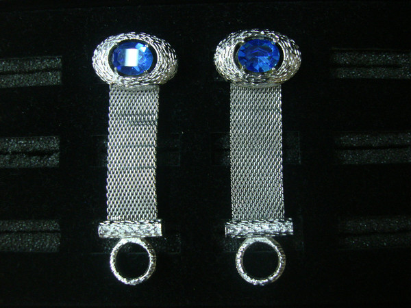 Vintage Silver-Tone Wrap Around Cufflinks with Blue Stones #26