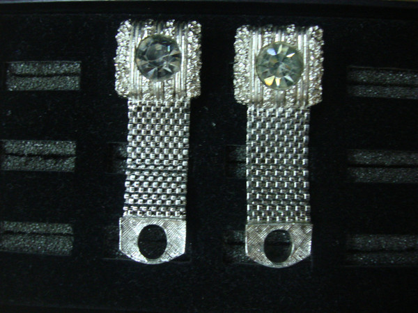 Vintage Swank Wrap Around Cufflinks Silver Tone Clear Stones #29 - Mens Accessories