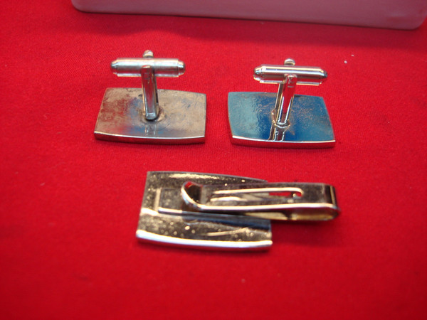 Vintage Silver Tone Chauffeur & Passenger Cufflinks & Tie Clip Set - #81