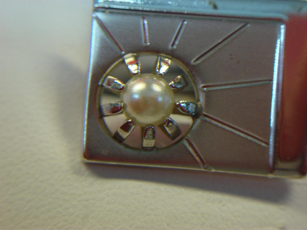 Vintage Silver Tone Faux Pearl Cufflinks & Tie Clip Set - #81