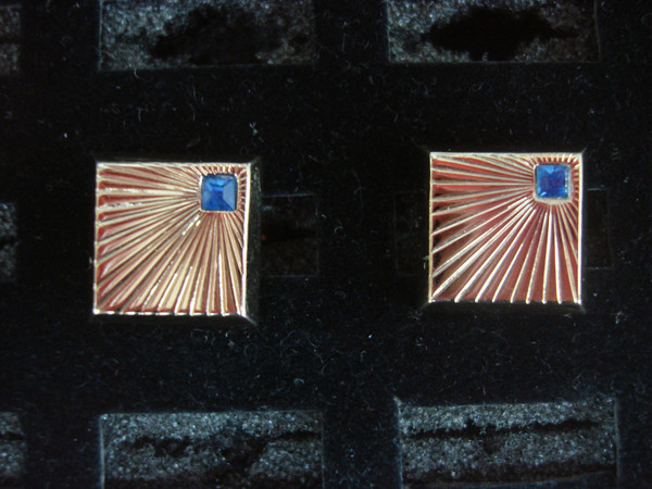 Vintage Gold-Tone Cufflinks with Blue Stones - Excellent Condition #45