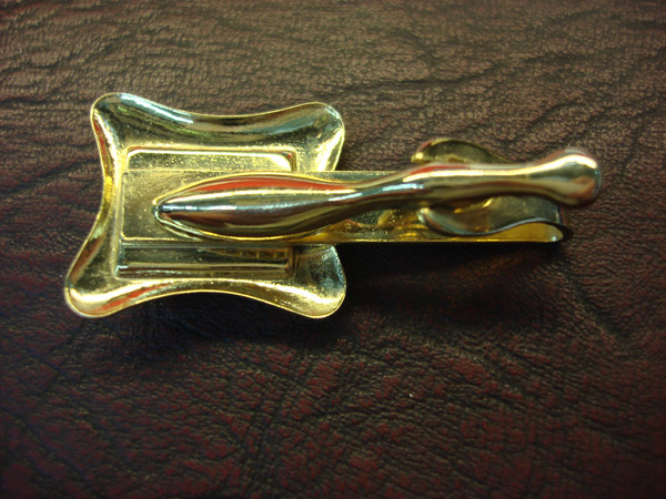 Vintage Gold-Tone Tie Clip with Light Blue Stone (Rectangular, 1.75