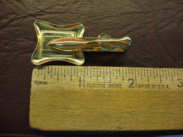 Vintage Gold-Tone Tie Clip with Light Blue Stone (Rectangular, 1.75