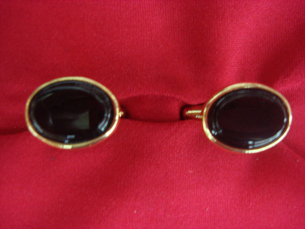 Vintage Gold Tone Cufflinks with Black Stones - Excellent Condition