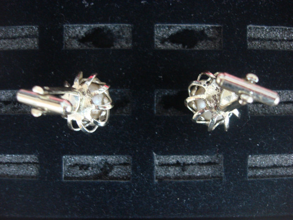 Vintage Gold-Tone Cufflinks with Faux Pearls - #111