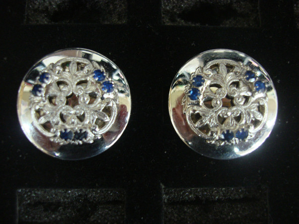 Vintage Pioneer Silver-Tone Cufflinks with Blue Stones #112