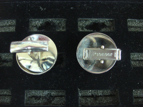 Vintage Pioneer Silver-Tone Cufflinks with Blue Stones #112