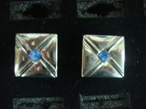 Vintage Pioneer Silver-Tone Cufflinks with Blue Stones - #117