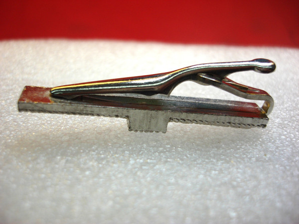 Vintage Silver-Tone Tie Clip with Square Blue Stone - 2.25 Inch