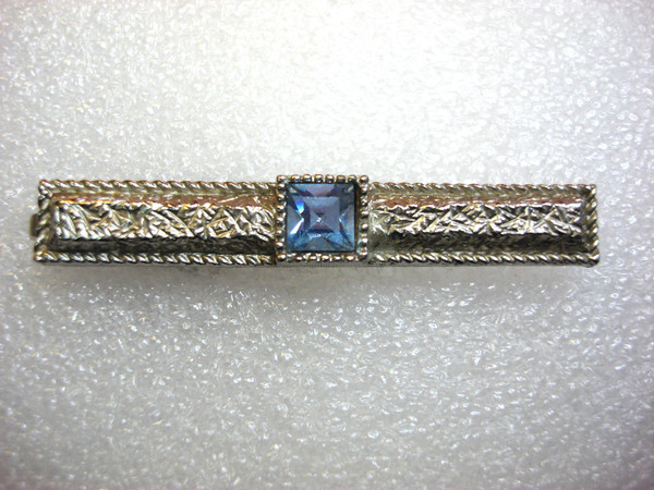 Vintage Silver-Tone Tie Clip with Square Blue Stone - 2.25 Inch