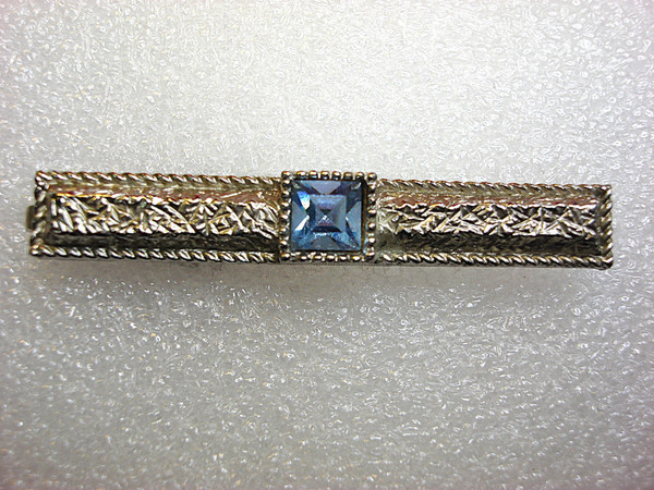 Vintage Silver-Tone Tie Clip with Square Blue Stone - 2.25 Inch
