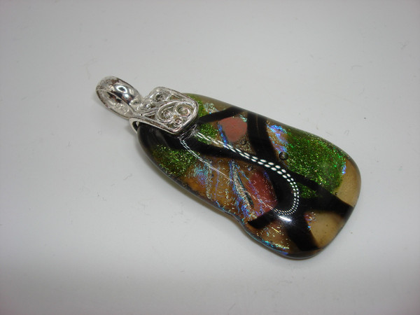Vintage Sterling Silver Dichroic Glass Pendant | Blue & Green Shimmer | 925 Hallmarked
