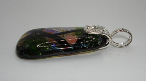 Vintage Sterling Silver Dichroic Glass Pendant | Blue & Green Shimmer | 925 Hallmarked