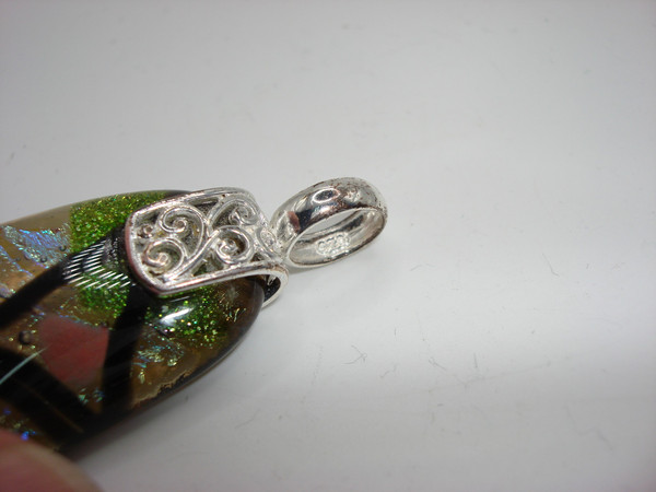 Vintage Sterling Silver Dichroic Glass Pendant | Blue & Green Shimmer | 925 Hallmarked