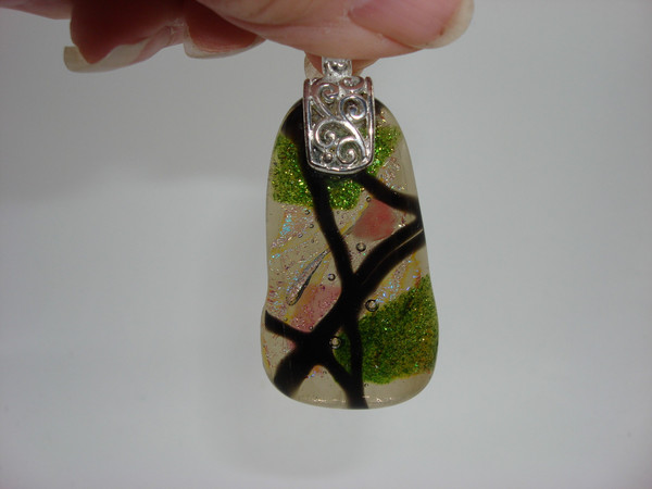 Vintage Sterling Silver Dichroic Glass Pendant | Blue & Green Shimmer | 925 Hallmarked
