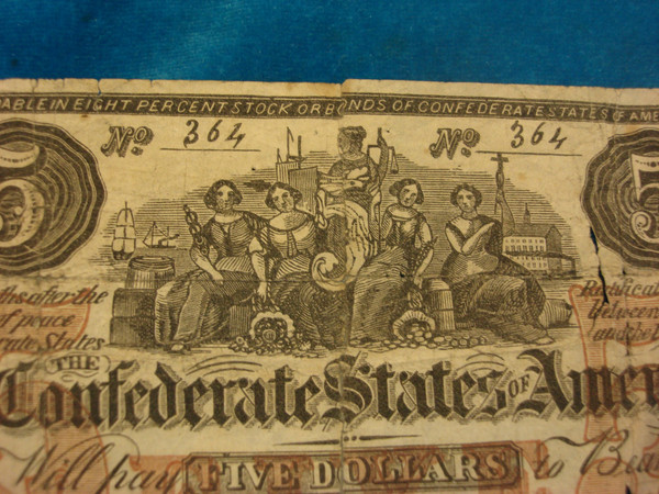 Used Confederate Contemporary Counterfeit $5 Note CT-31 - Unique Collector's Item