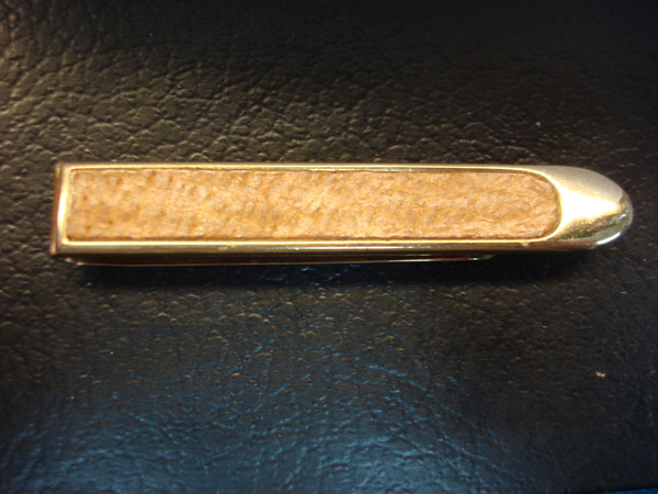 Vintage Gold Tone Tie Clip with Leather Accents - Men's Fashion Accessory #155