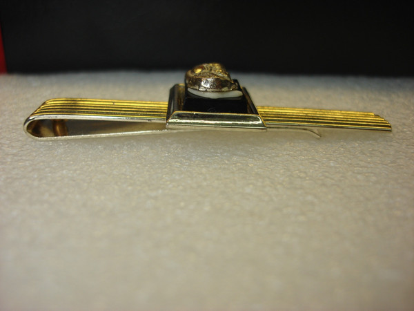 Vintage Gold Tone Centurion Tie Clip with Onyx Inlay - 2 3/4