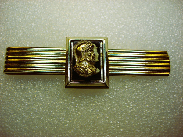 Vintage Gold Tone Centurion Tie Clip with Onyx Inlay - 2 3/4