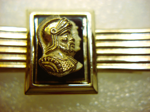 Vintage Gold Tone Centurion Tie Clip with Onyx Inlay - 2 3/4