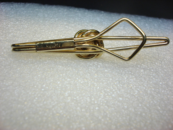 Vintage Gold Tone Swank Tie Clip with Dark Blue Stones - 2.75