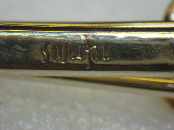 Vintage Gold Tone Swank Tie Clip with Dark Blue Stones - 2.75