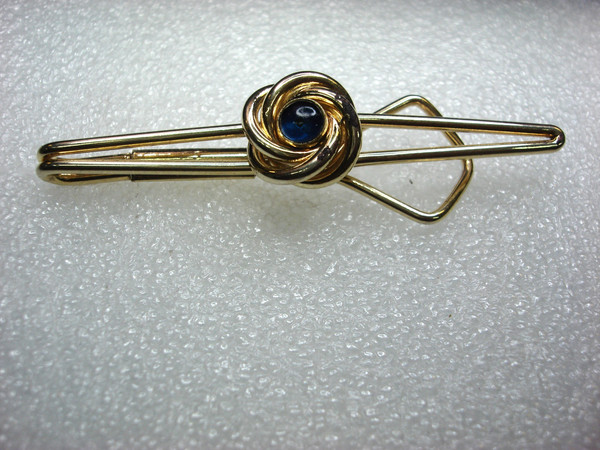 Vintage Gold Tone Swank Tie Clip with Dark Blue Stones - 2.75