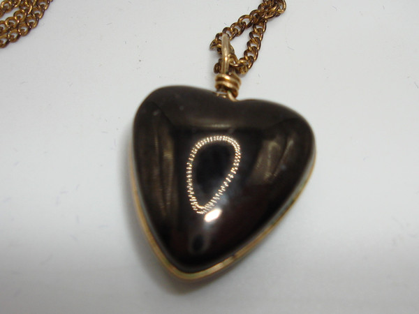 Antique Victorian Whitby Jet & Pyrite Heart Pendant Necklace - Estate Find