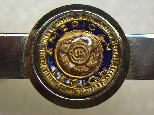 Vintage American Legion Tie Clip - Silver Tone Lucite Dome - 1 5/8