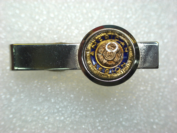 Vintage American Legion Tie Clip - Silver Tone Lucite Dome - 1 5/8
