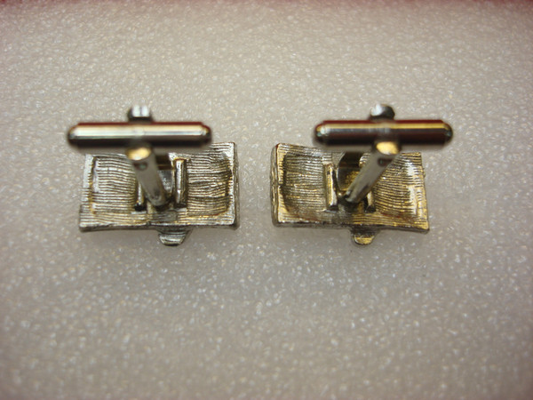 Vintage Mod Cufflinks with Iridescent Stones - Silver Tone (Excellent Condition)