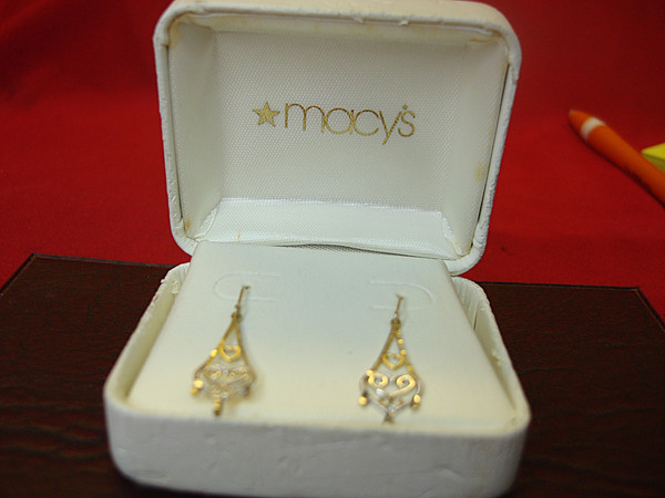 New! 14K Yellow/White Gold Dangle Earrings - Small & Elegant (Macy's, $36 Gold Value)