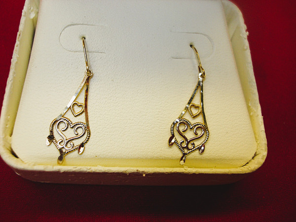 New! 14K Yellow/White Gold Dangle Earrings - Small & Elegant (Macy's, $36 Gold Value)