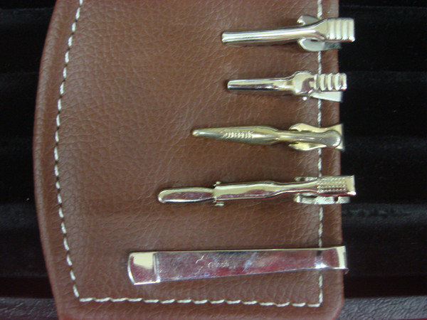 Vintage Silver Tone Tie Clips - 5pc Lot (Used, Unique Designs) #253