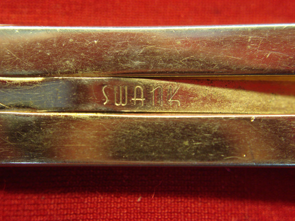 Vintage Swank Gold Tone Tie Clip w/ Mother of Pearl Inlay - 2.5 inches